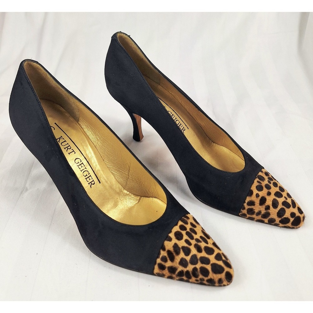Vintage Kurt Geiger Leopard Print & Black Suede Heels Size US 7.5 / EU‎ 38
